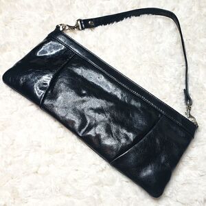 Black Leather Purse W/ Pink & Green Paisley Lining